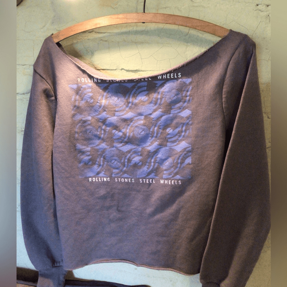New! Vintage off shoulder Stones Steel wheels Gray Sweatshirt